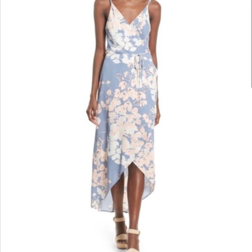 ASTR The Label Floral Cross Hi Low Strap Midi Dress